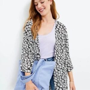 LOFT Black and White Floral Kimono